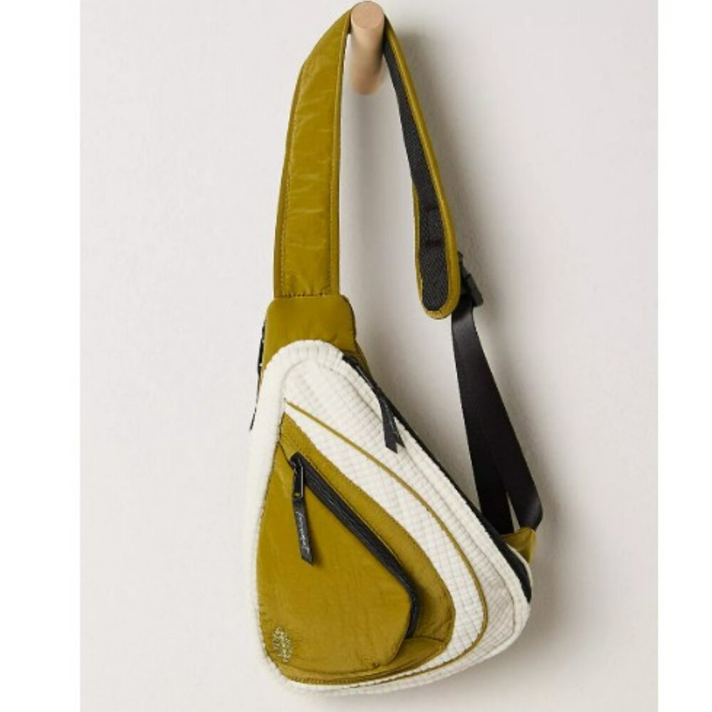 NWT Free People Movement Cold Shoulder Sling Bag Olive Green Ivory